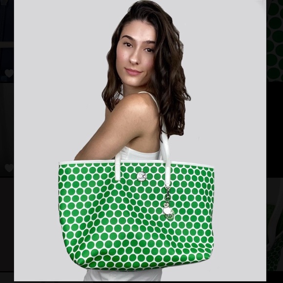 white polka dot purse